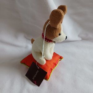Papyrus Stuffed Plush Felt Dog On Pillow Christmas Tree Ornament Bell